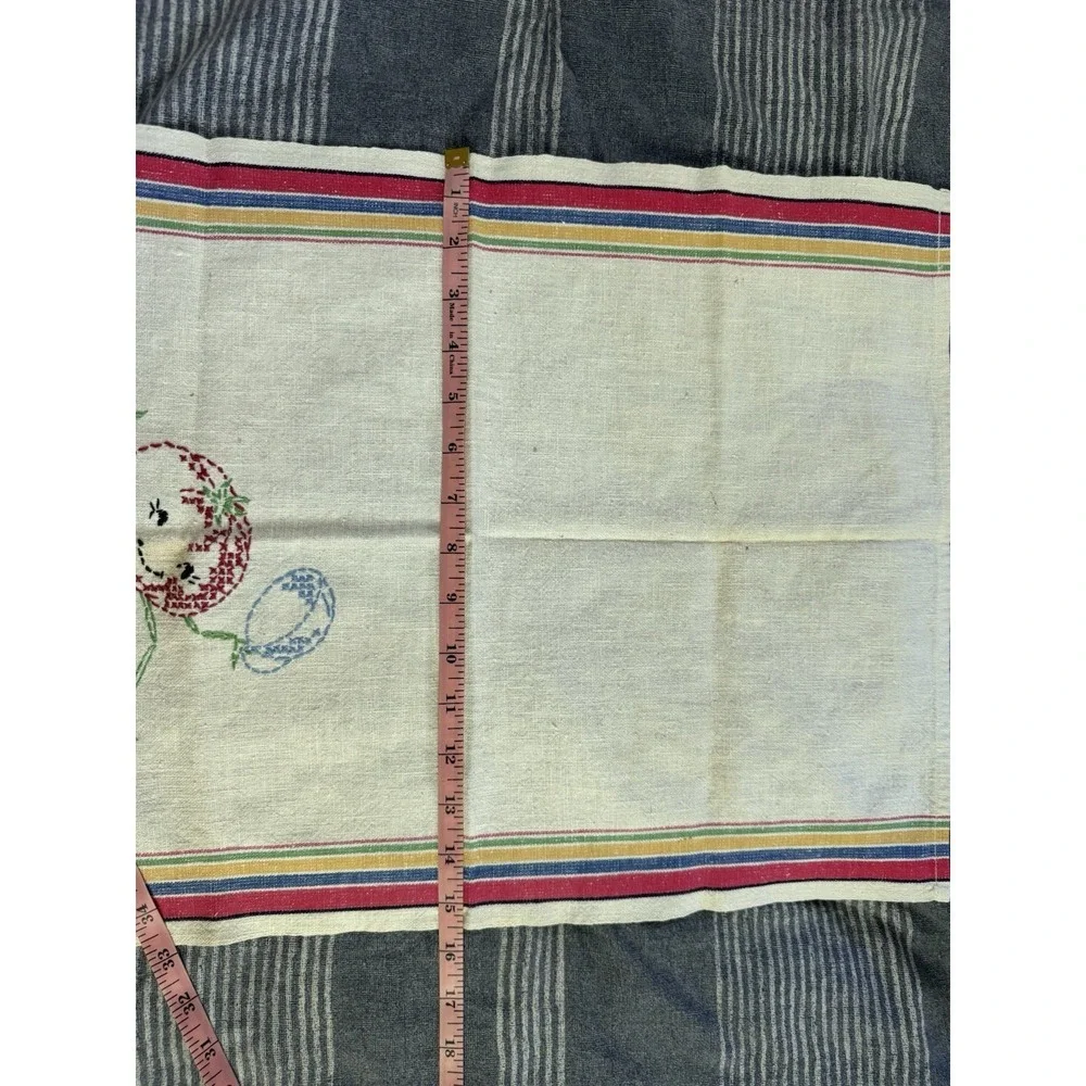 Vintage Hand Stitched Embroidered‎ Hand Towel Striped Needle point